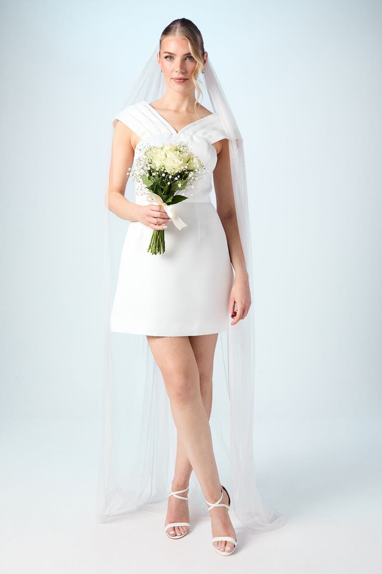 Bardot Bridal Mini Dress, Alternate, color, Ivory