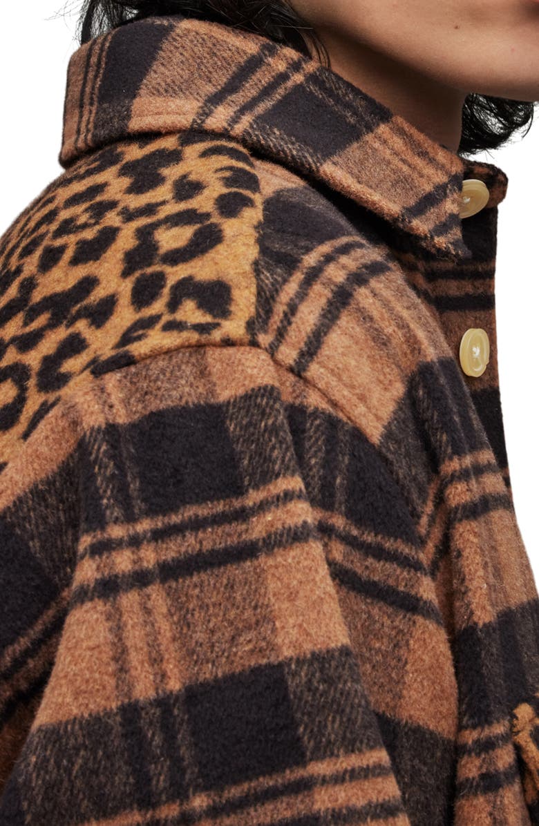 AllSaints Glasco Check & Leopard Flannel Button-Up Shirt, Alternate, color, 