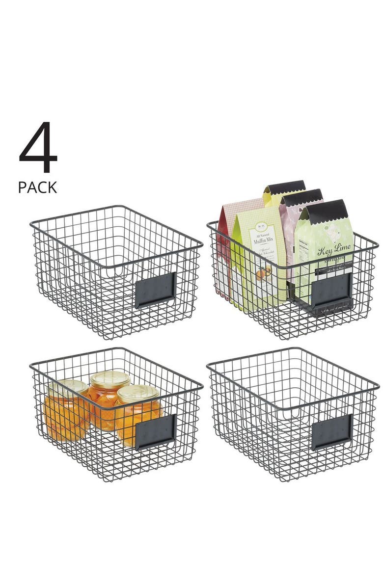 mDesign Large Steel Kitchen Organizer Basket with Label Slot, 12 x 9 x 6 - 4 Pack, Alternate, color, 