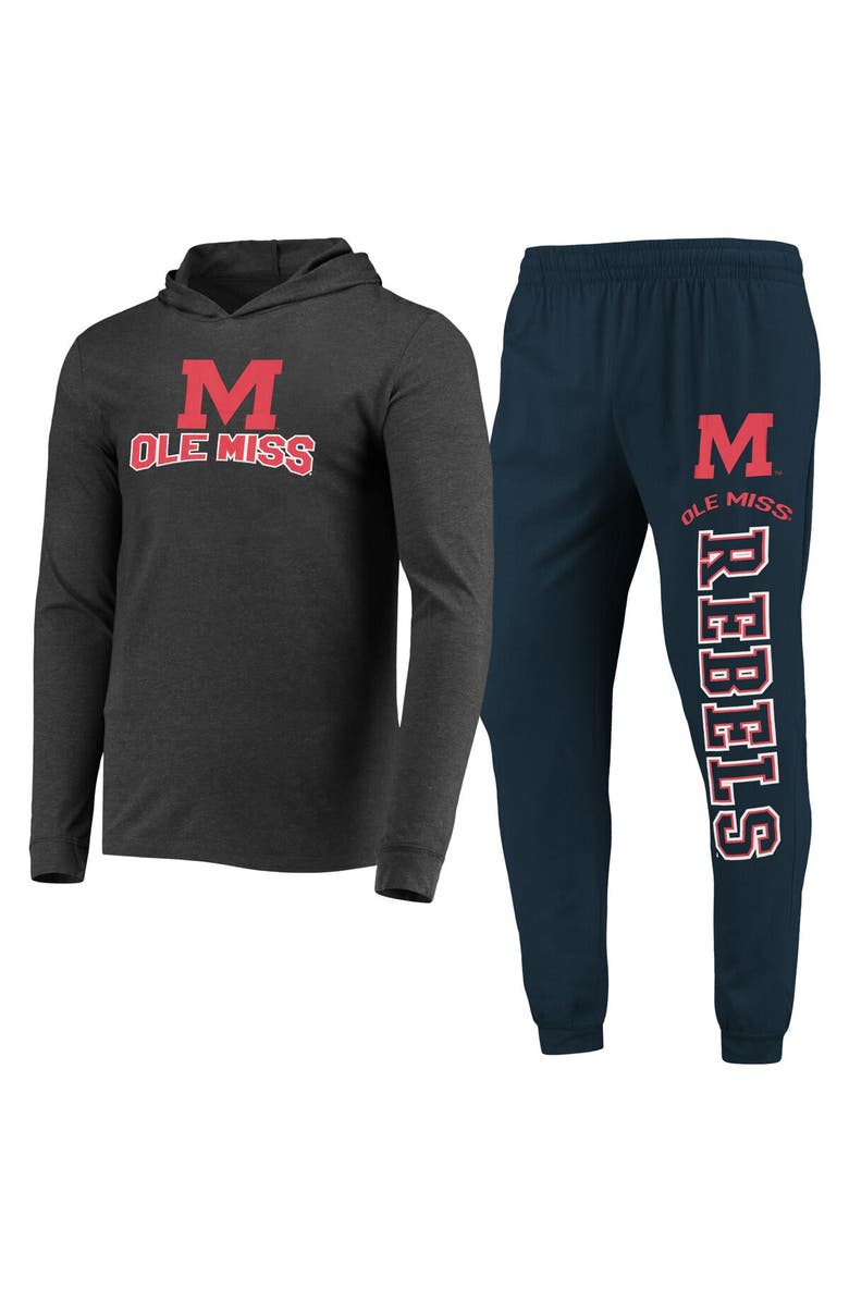 CONCEPTS SPORT Men's Concepts Sport Navy/Charcoal Ole Miss Rebels Meter Long Sleeve Hoodie T-Shirt & Jogger Pants Set, Alternate, color, 