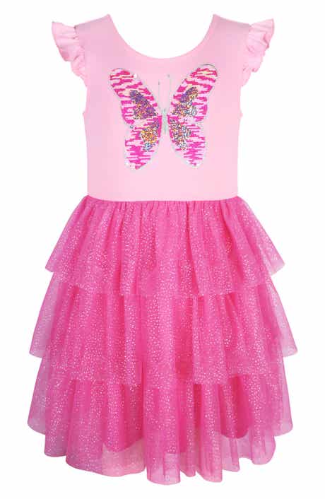 Zunie Kids' Butterfly Ruffle Sequin Tiered Dress