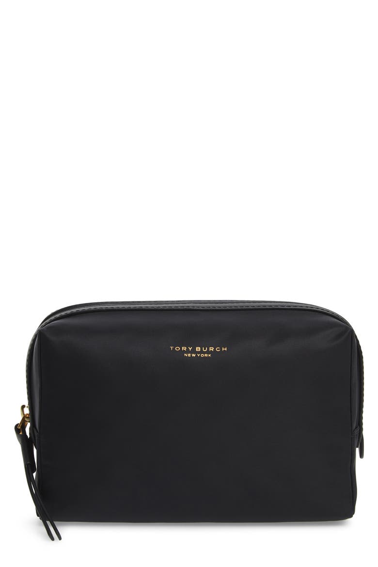 Small Perry Nylon Cosmetics Case, Main, color, BLACK