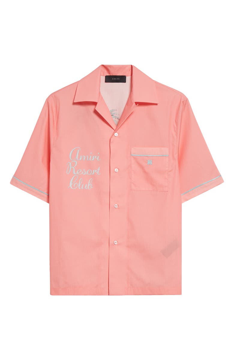 AMIRI Rest Club Embroidered Button-Up Shirt, Alternate, color, Flamingo Pink
