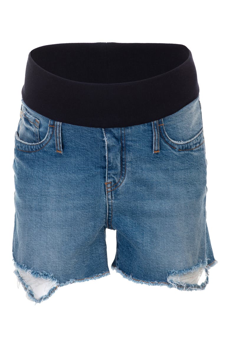 Distressed Maternity Denim Shorts, Alternate, color, MEDIUM BLUE