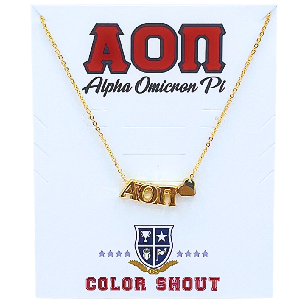 Color Shout Alpha Omicron Pi Sorority Gold Heart Necklace In Gold