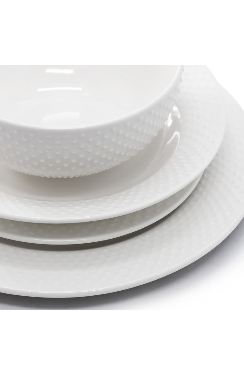 Elama Kim 16 Piece Hobnail Double Bowl Porcelain Dinnerware Set, Alternate, color, White