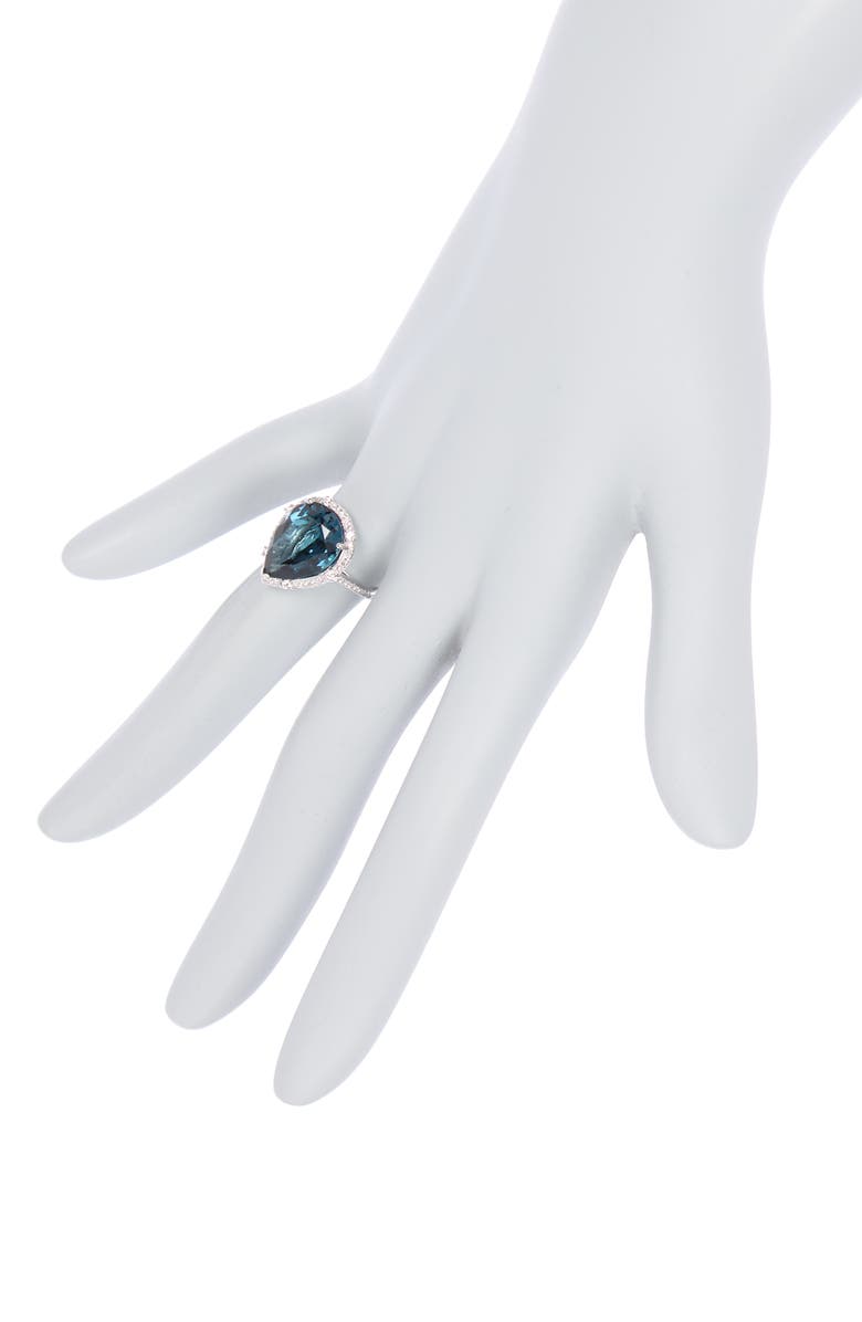 EFFY 14K White Gold Pear London Blue Topaz & Pavé Diamond Ring, Alternate, color, 