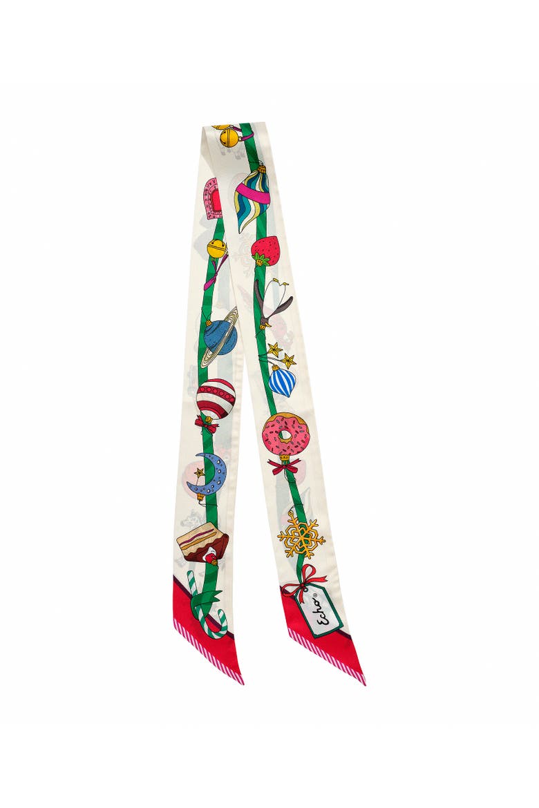 Ornament Collection Silk Ribbon Scarf, Alternate, color, Cream