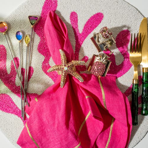 Joanna Buchanan Gold Trim Linen Dinner Napkins