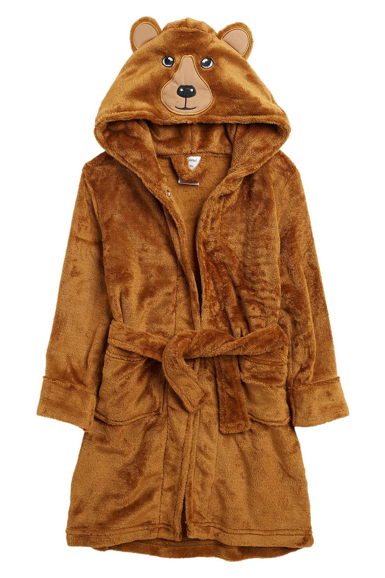 Fleece Print Hooded Robe, Main, color, BROWN