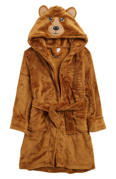 Fleece Print Hooded Robe
