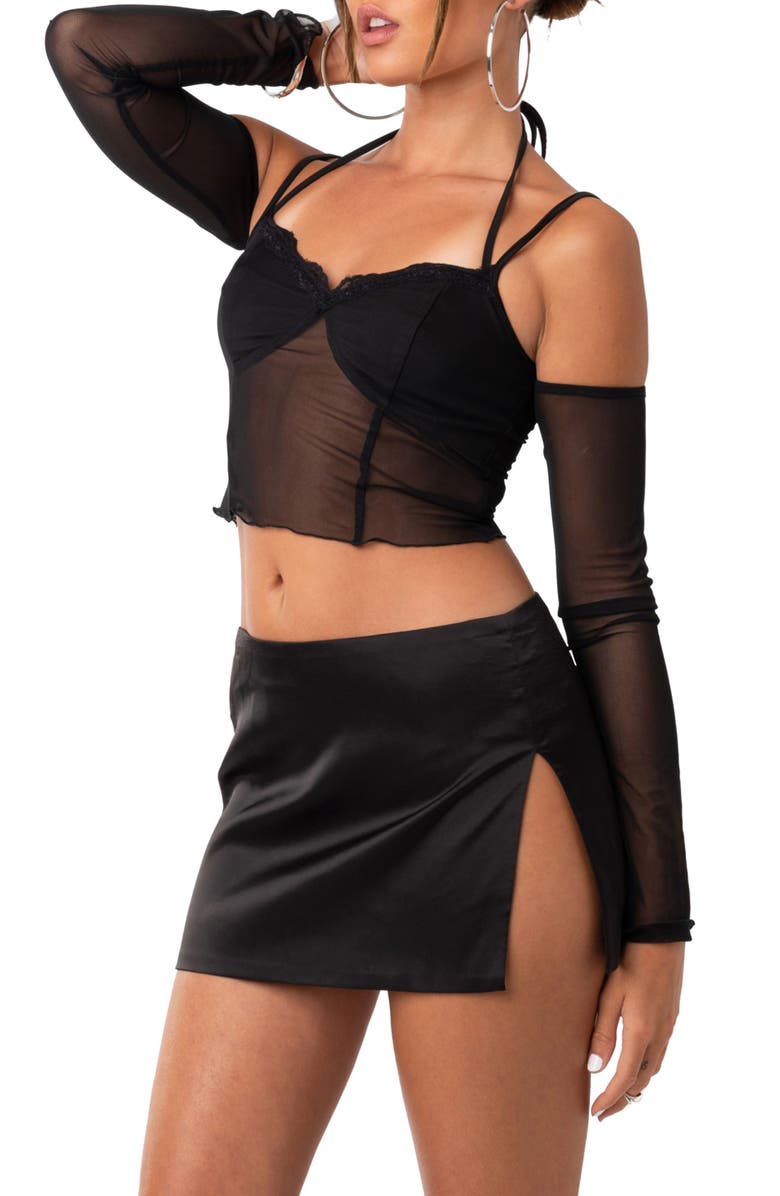 EDIKTED Luella Sheer Off the Shoulder Mesh Top, Alternate, color,