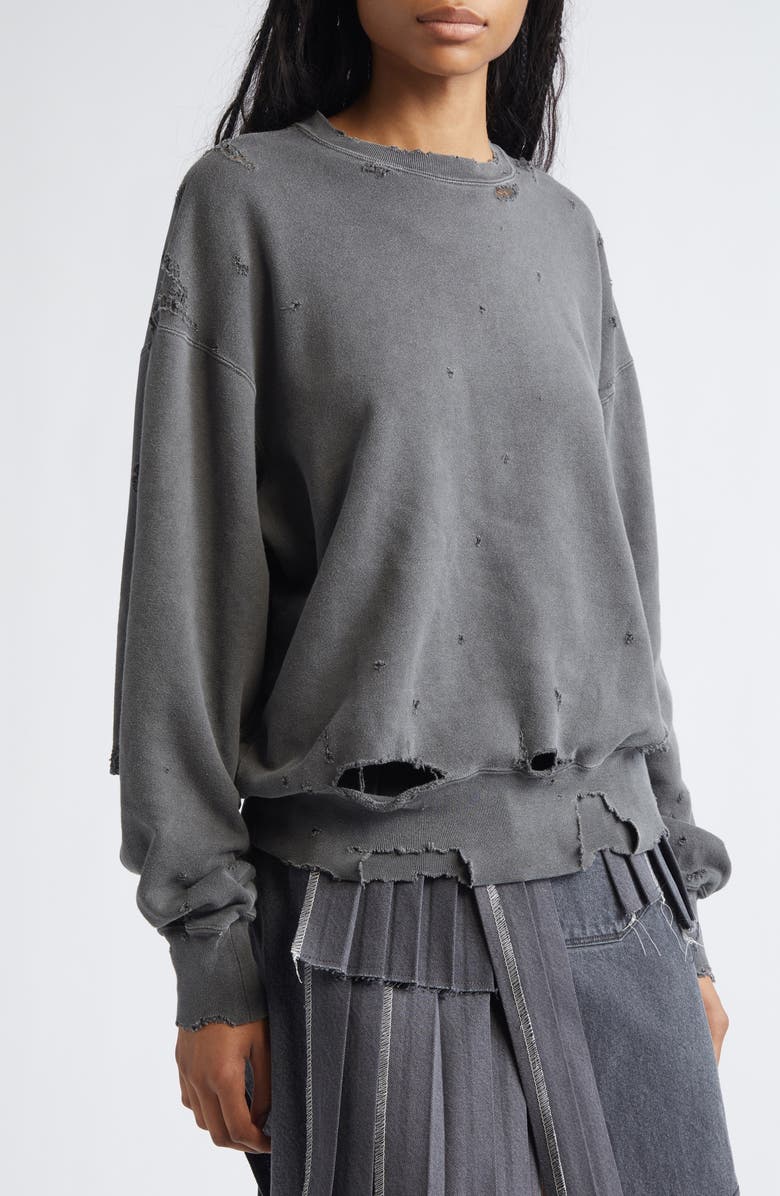 KURO More Damage Rip & Repair French Terry Crewneck Sweatshirt, Alternate, color, Faded Black