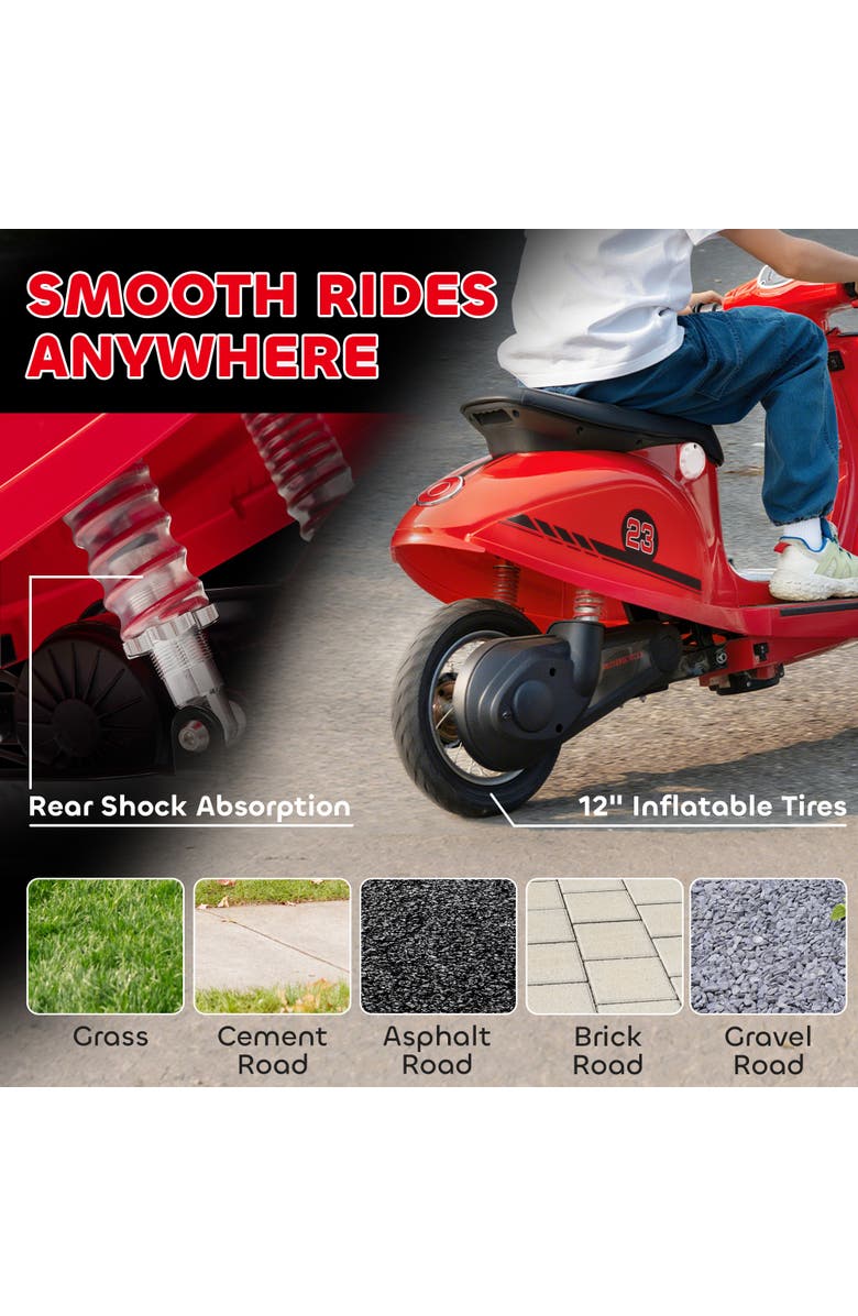 Qaba Kids Electric Motorcycle, Suspension, LED, 3-Speed, Alternate, color, Red