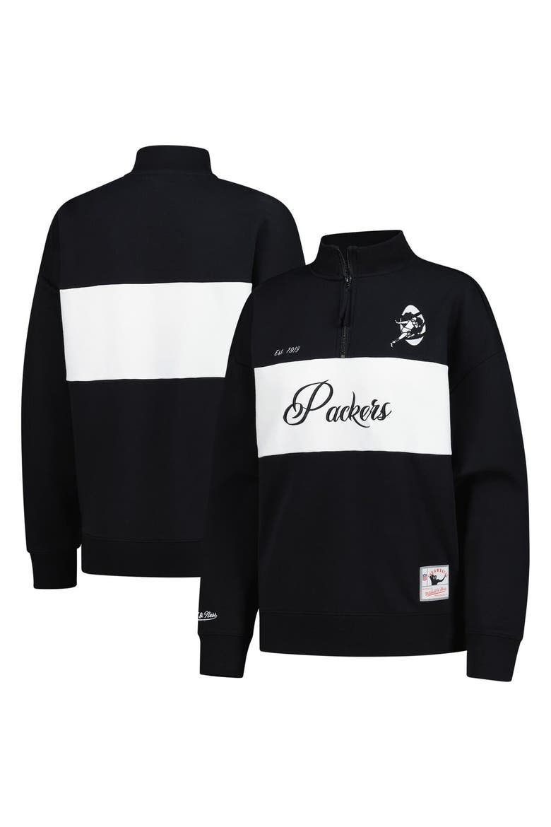 Women's Mitchell & Ness Black Green Bay Packers Quarter-Zip Jacket, Alternate, color, Black