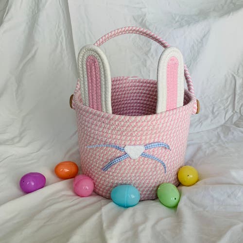 Ramus & Co Bunny Rope Spring Basket In Pink