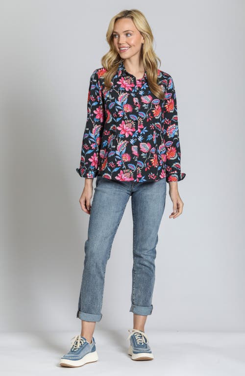 Apny Classic Button-up Shirt In Pink Blue Multi In Black