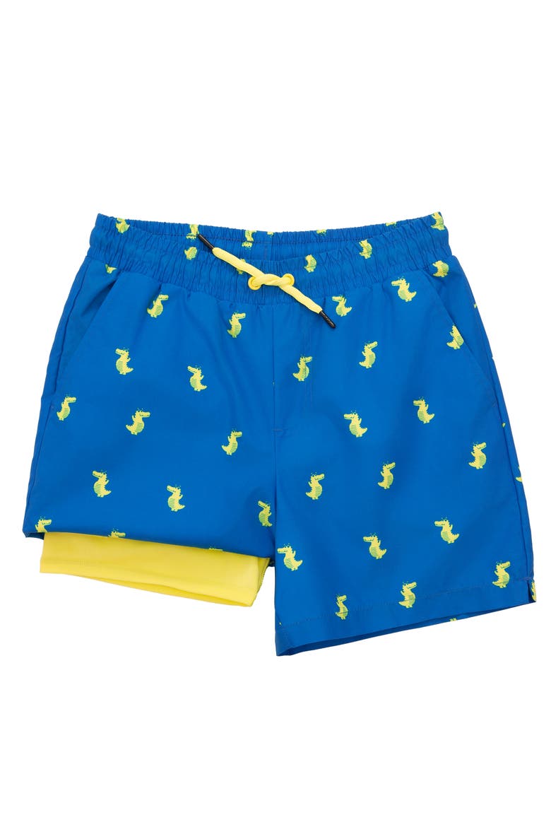 Kids' Print Swim Trunks with Compression Liner UPF 50+, Main, color, Blue Crocodile Print