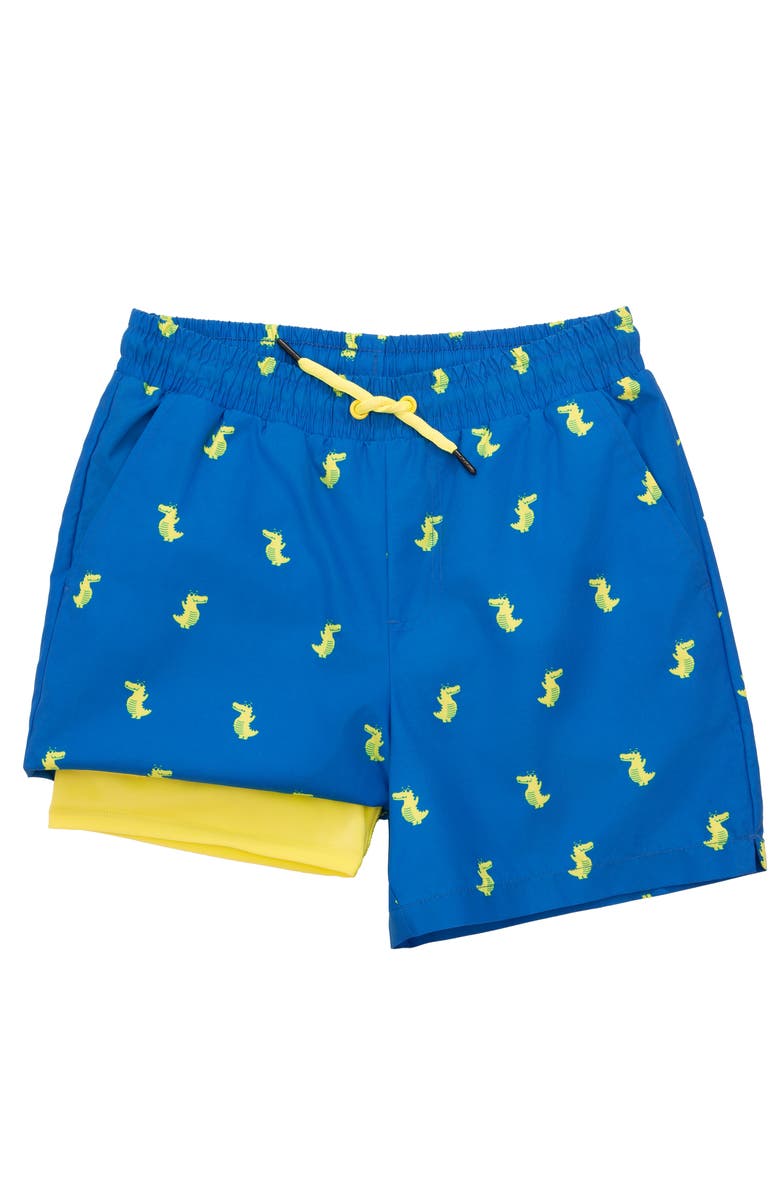 Rokka&Rolla Kids' Print Swim Trunks with Compression Liner UPF 50+, Main, color, Blue Crocodile Print