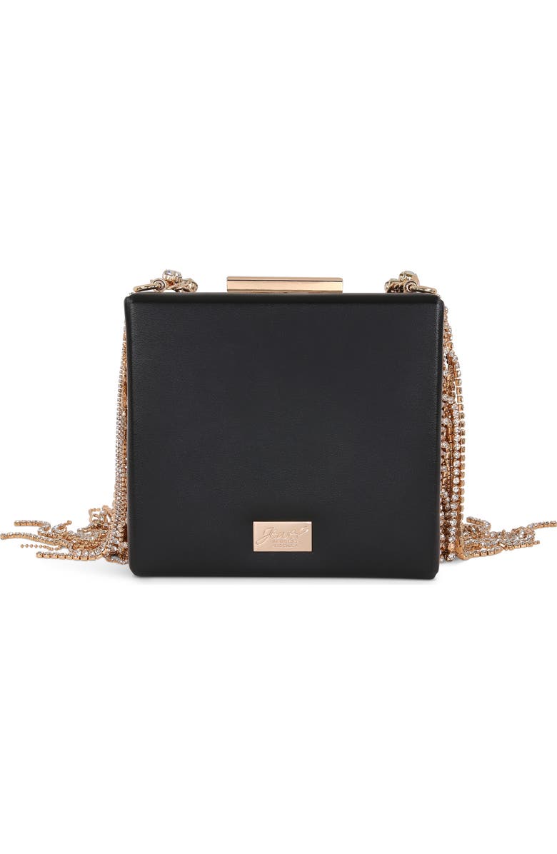 Jewel Badgley Mischka Ryker Leather Crystal Fringed Box Clutch, Alternate, color, Black