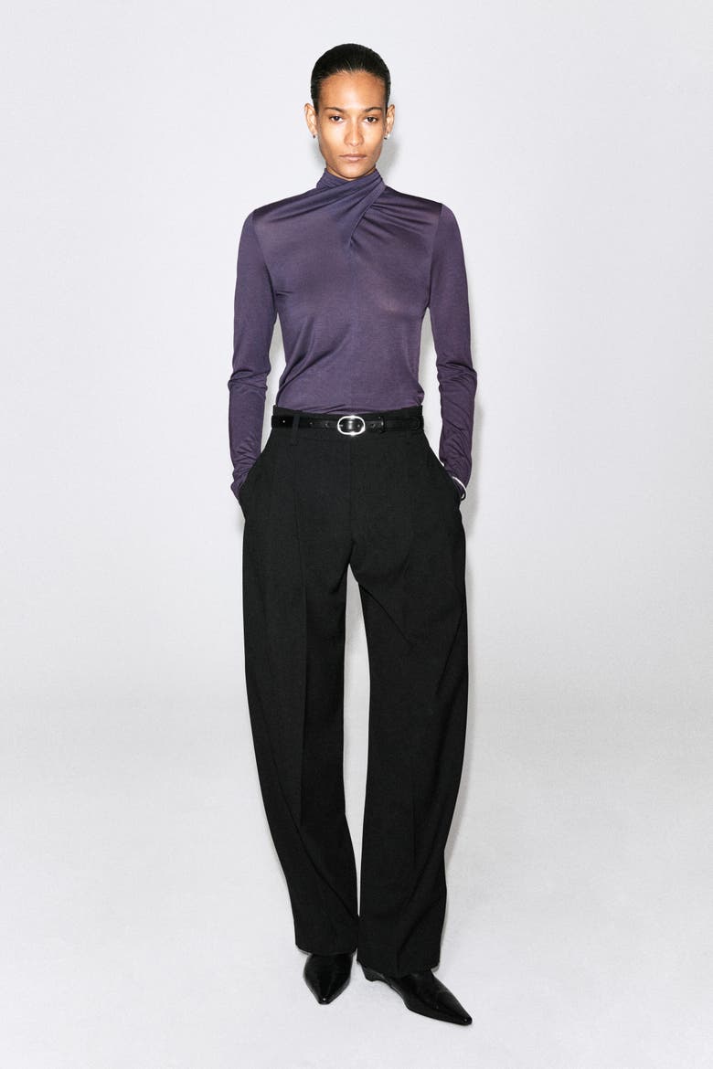 Fluid Scarf-Detail Top, Alternate, color, DARK PURPLE