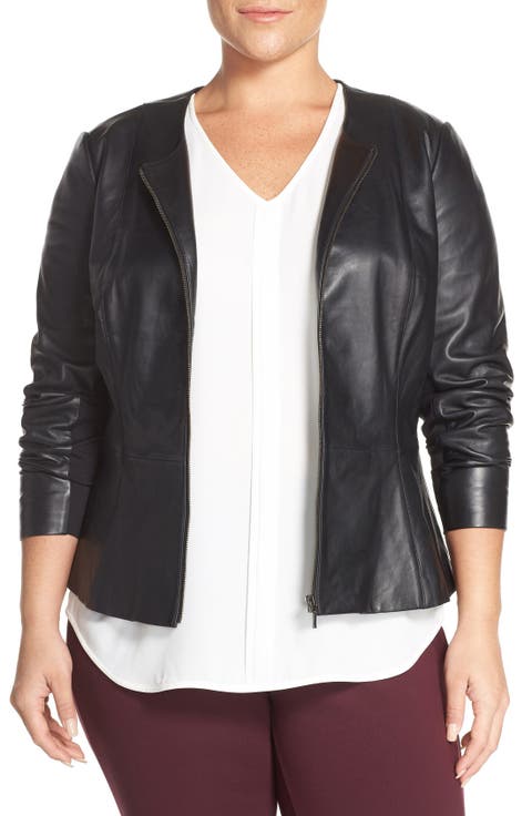 Leather Peplum Jacket (Plus Size)