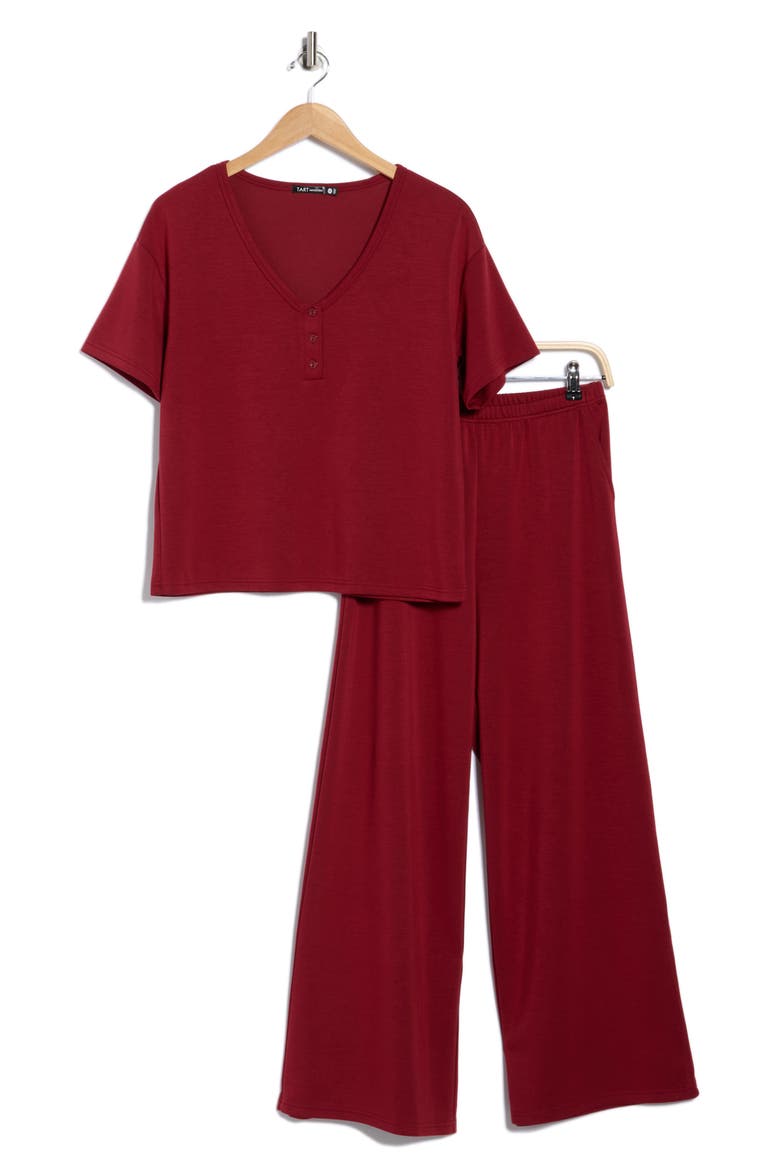 Scuba Knit Henley & Pants Lounge Set, Alternate, color, RHUBARB