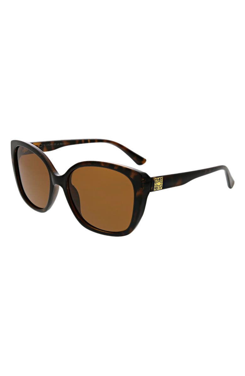 Oscar de la Renta Rounded Modern 54mm Cat Eye Polarized Sunglasses, Alternate, color, Tortoise