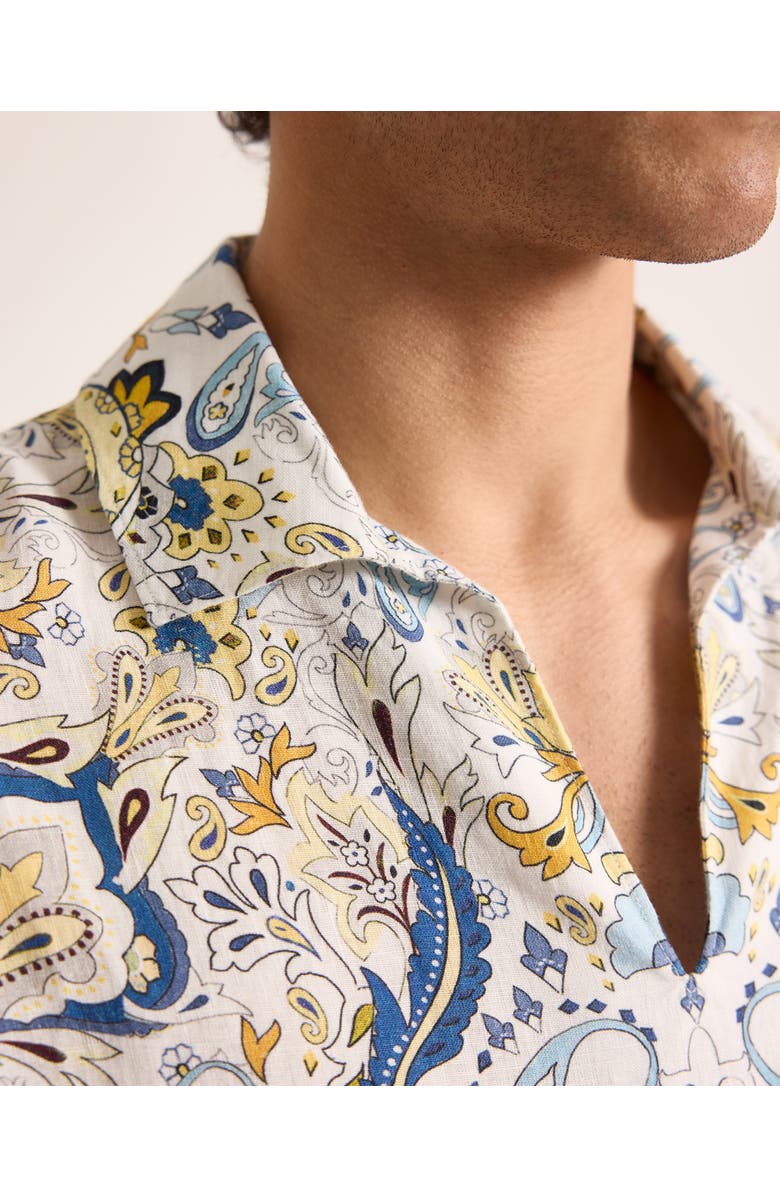 Orlebar Brown Vincent Linen Relaxed Fit Overhead Linen Shirt with Fairground Print, Alternate, color, Multi/Blue