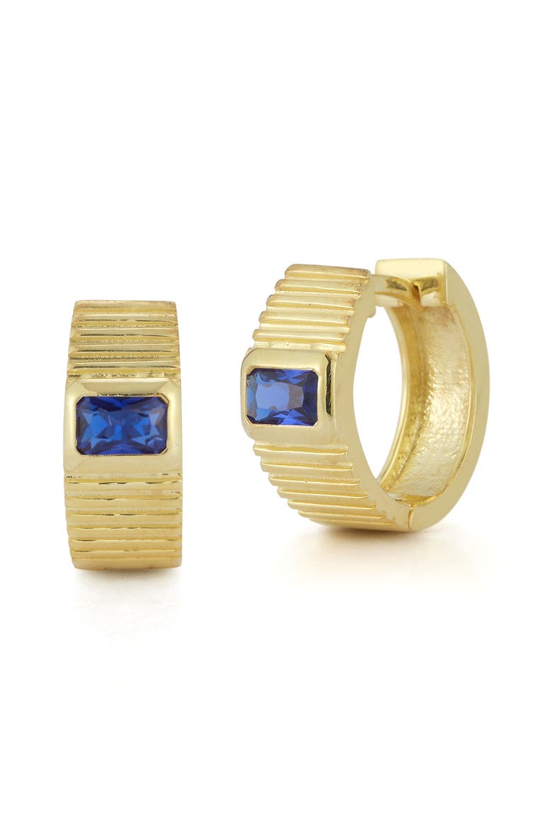 Blue CZ Ribbed Hoop Earrings, Main, color, GOLD