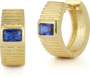CHLOE AND MADISON Blue CZ Ribbed Hoop Earrings