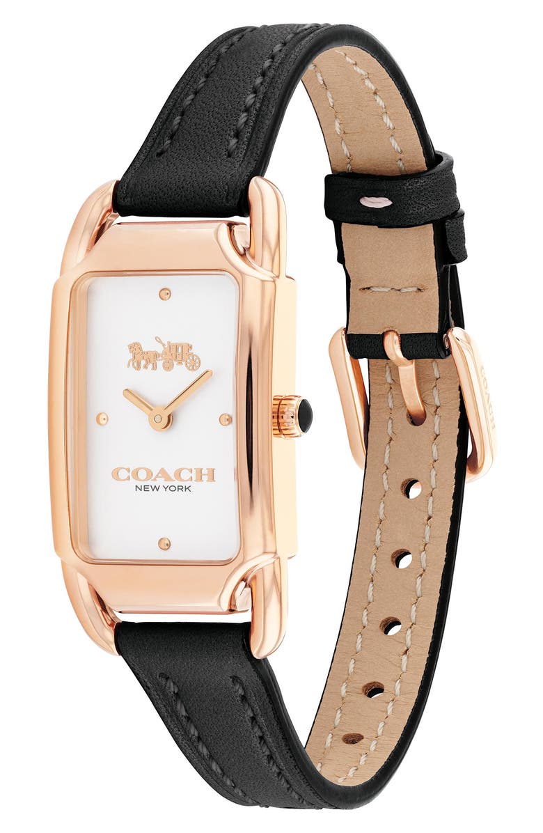 COACH Cadie Leather Strap Watch, 17.5mm x 28.5mm, Alternate, color, Rose Gold/ White