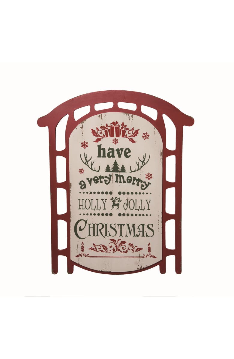 Transpac Wood Multicolor Christmas Jolly Holiday Sled Decor, Main, color, Red