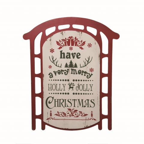 Wood Multicolor Christmas Jolly Holiday Sled Decor