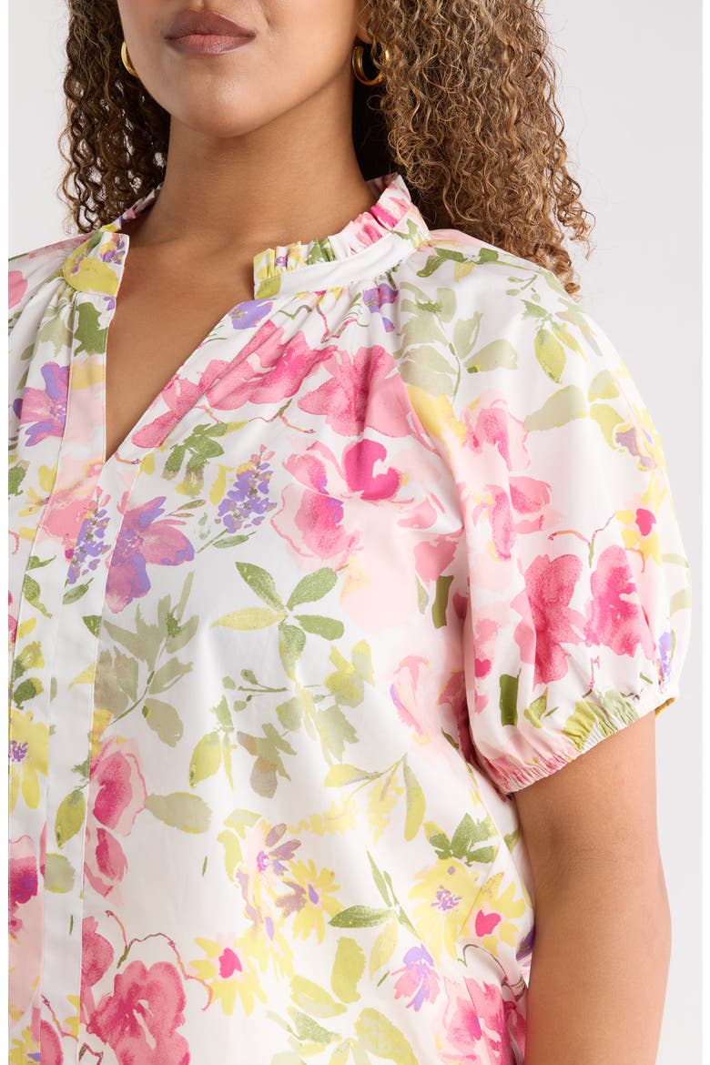 Leonie Floral Lena Split Neck Top, Alternate, color, BLUSH-YELLOW