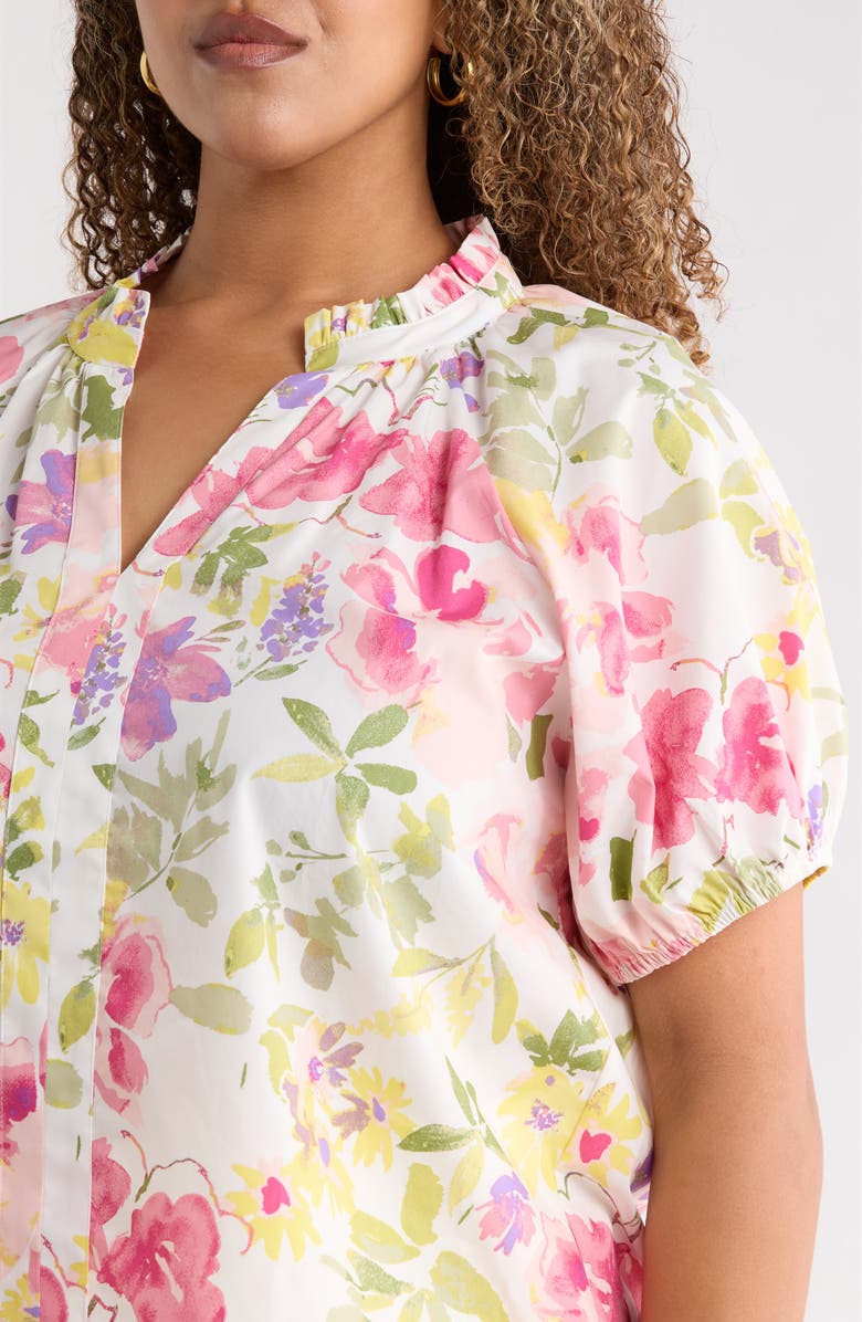 SUGARLIPS Leonie Floral Lena Split Neck Top, Alternate, color, Blush-Yellow