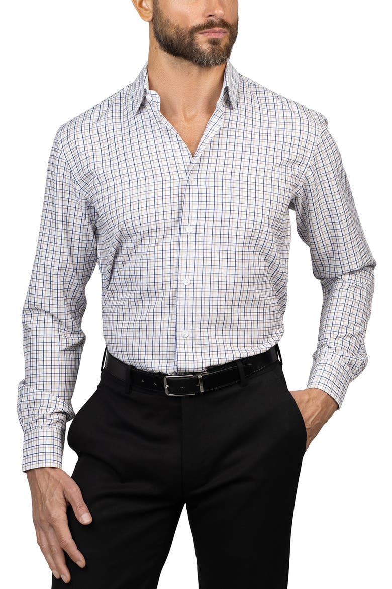 Trim Fit Plaid Dress Shirt, Main, color, WHITE/MUSHROOM/NAVY