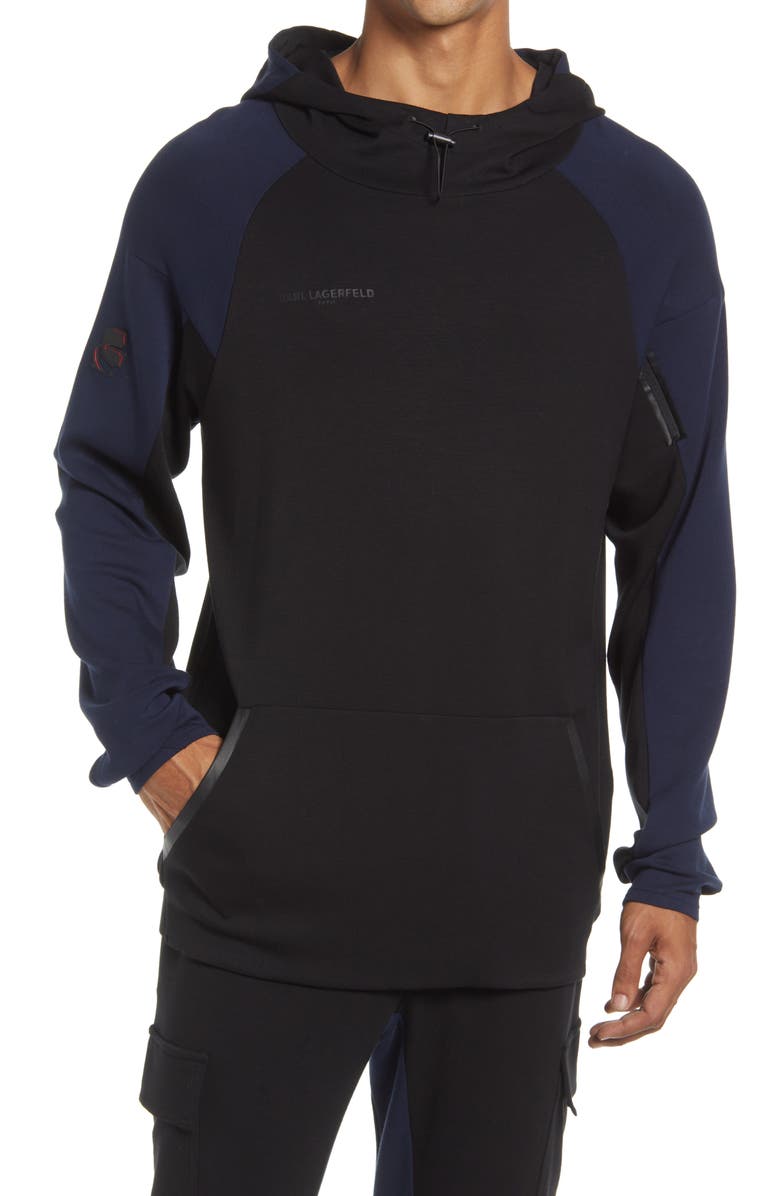 KARL LAGERFELD PARIS Karl Lagerfeld Colorblock Hoodie, Main, color, 