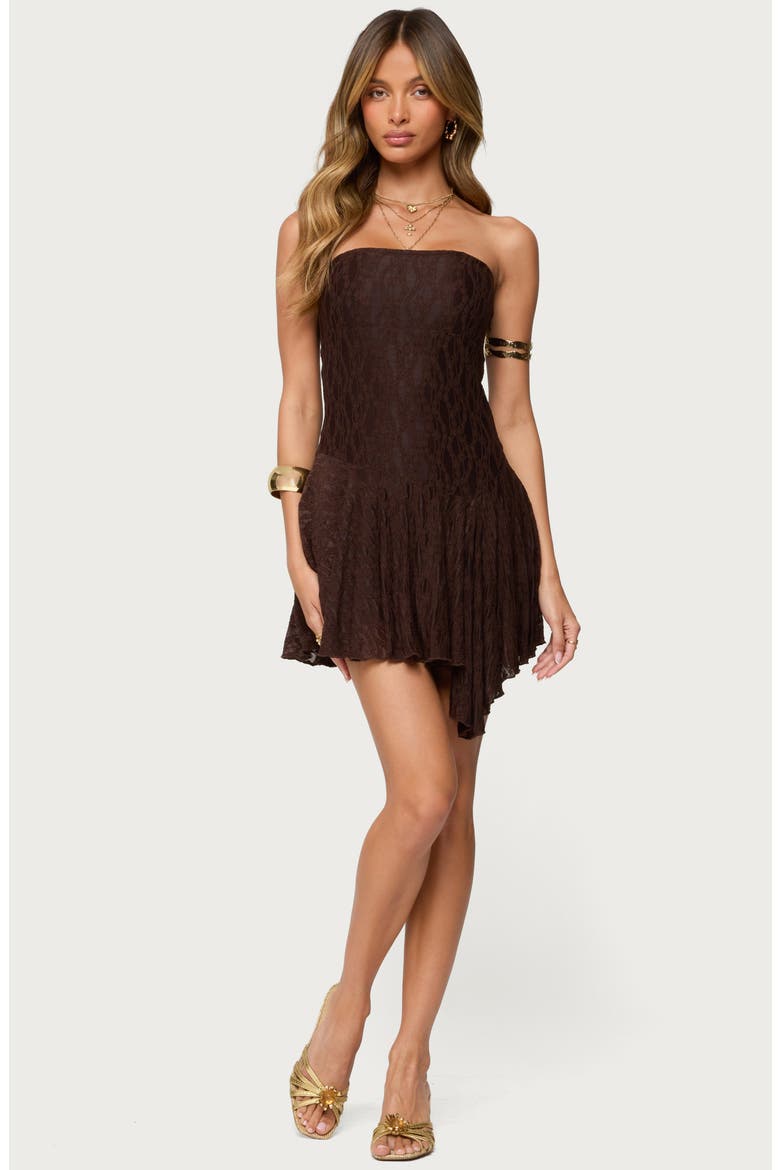 Elaia Lace Strapless Minidress, Alternate, color, BROWN