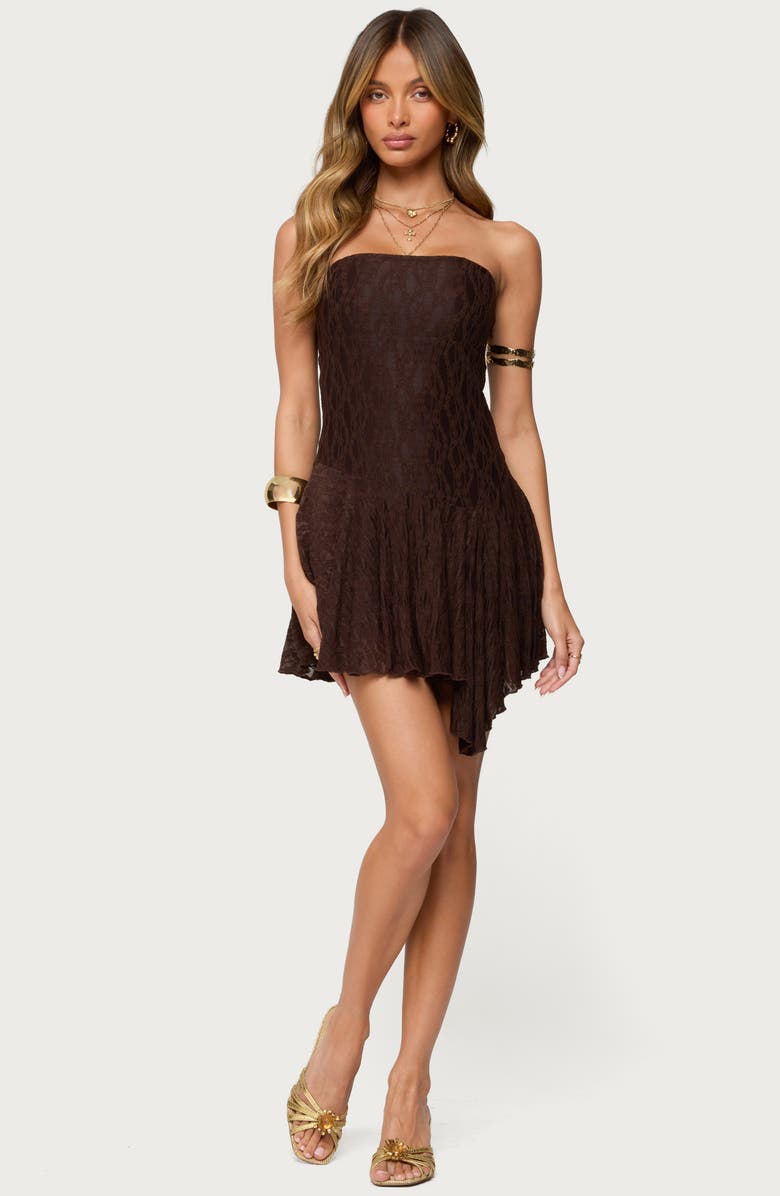 EDIKTED Elaia Lace Strapless Minidress, Alternate, color, Brown
