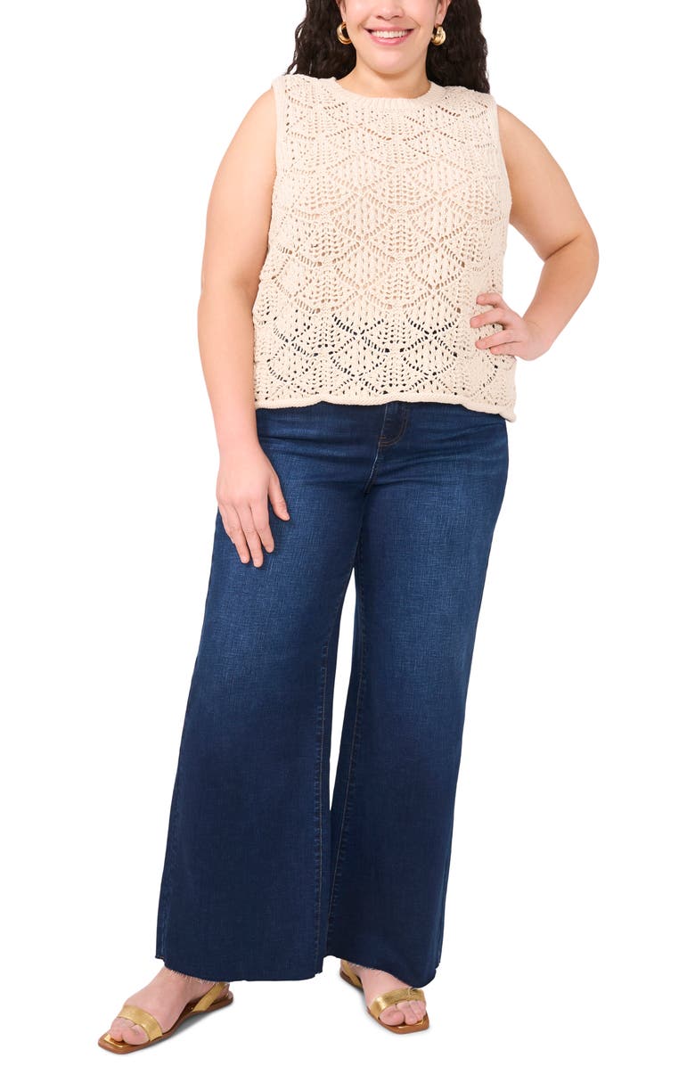 Vince Camuto Open Stitch Sleeveless Sweater, Alternate, color, Birch