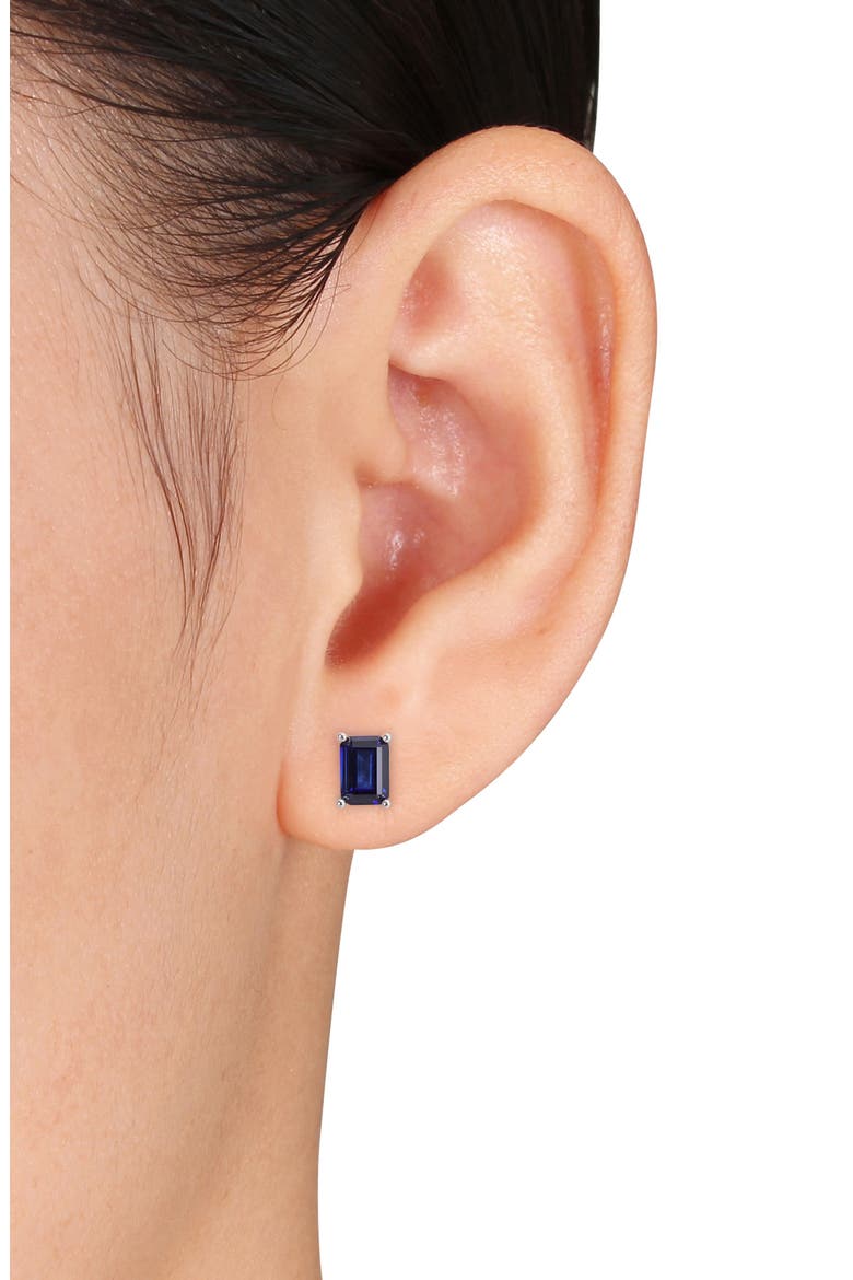 Emerald-Cut Lab-Grown Sapphire Stud Earrings & Pendant Necklace Set, Alternate, color, BLUE