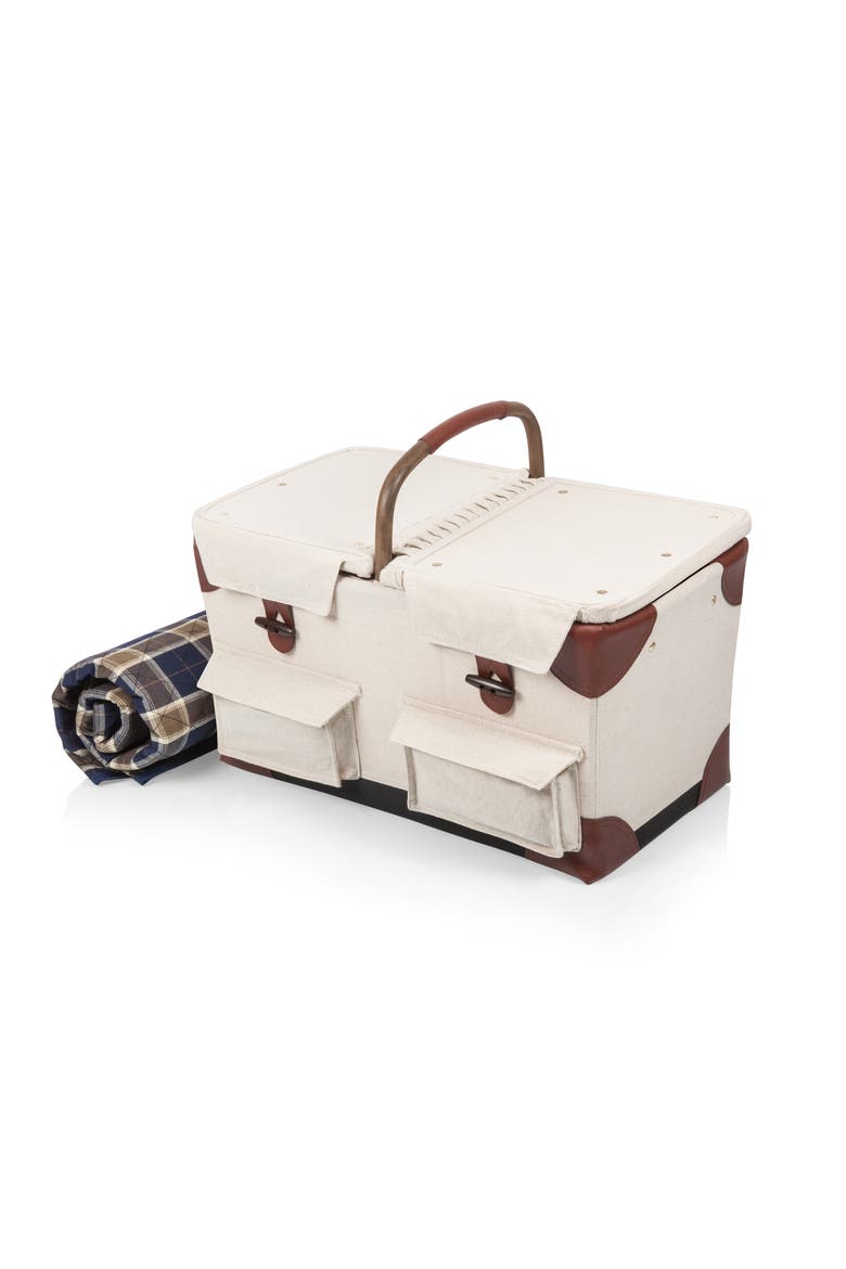 Pioneer Picnic Basket, Alternate, color, Beige with Navy & Brown