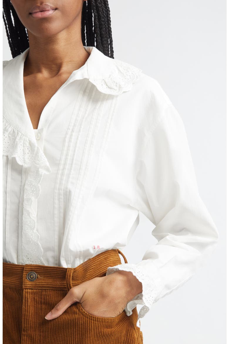 Nomia Eyelet Trim Cotton Shirt, Alternate, color, WHITE