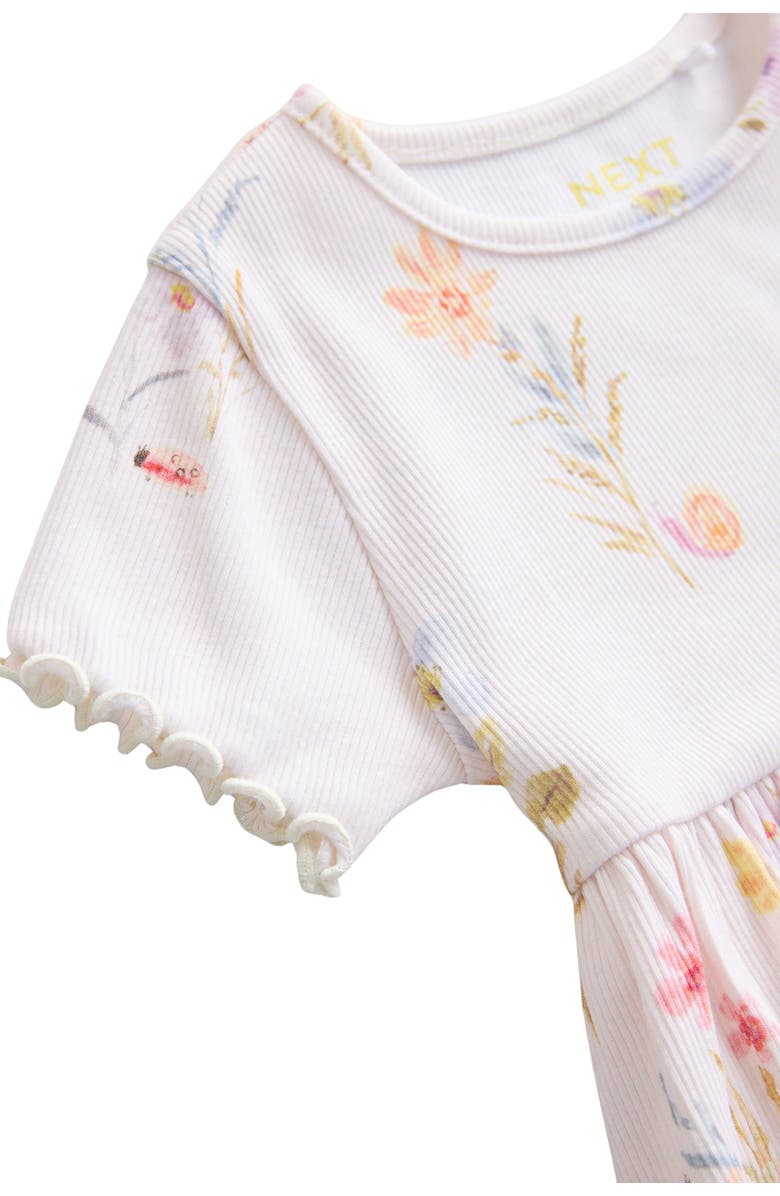 NEXT Kids' Floral Print Rib Dress, Alternate, color, Cream