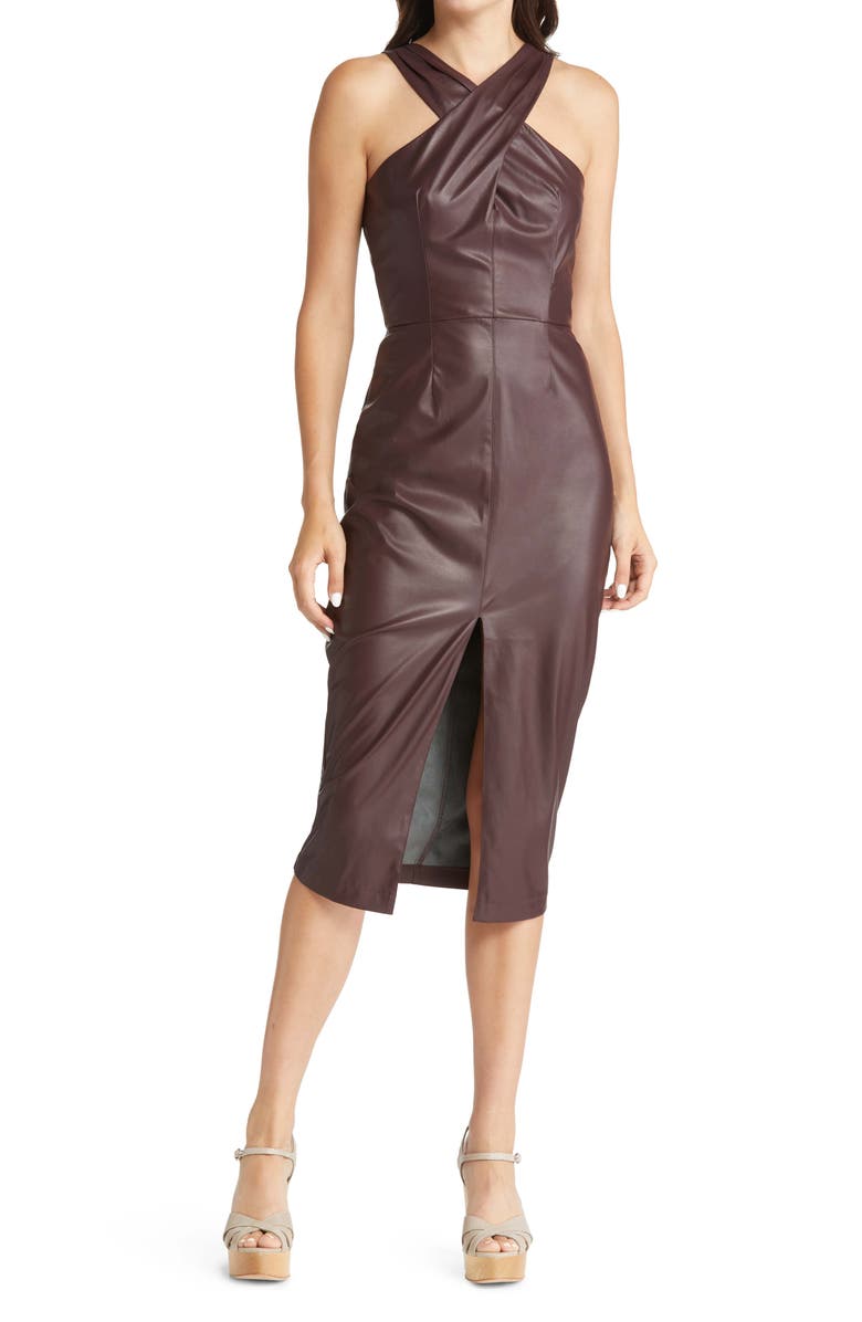 Saylor Rach Faux Leather Halter Neck Midi Dress, Main, color, 