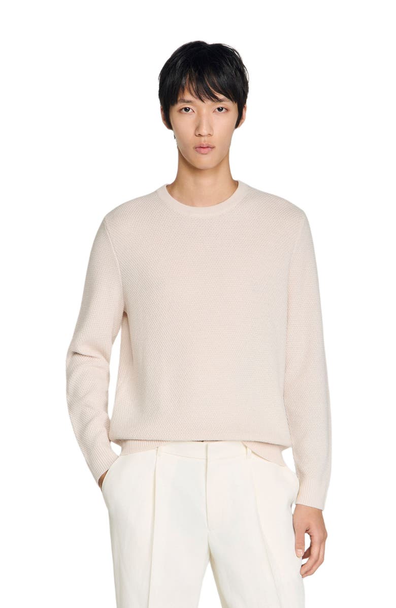 SANDRO Crew-neck sweater in seed stitch, Alternate, color, Ecru