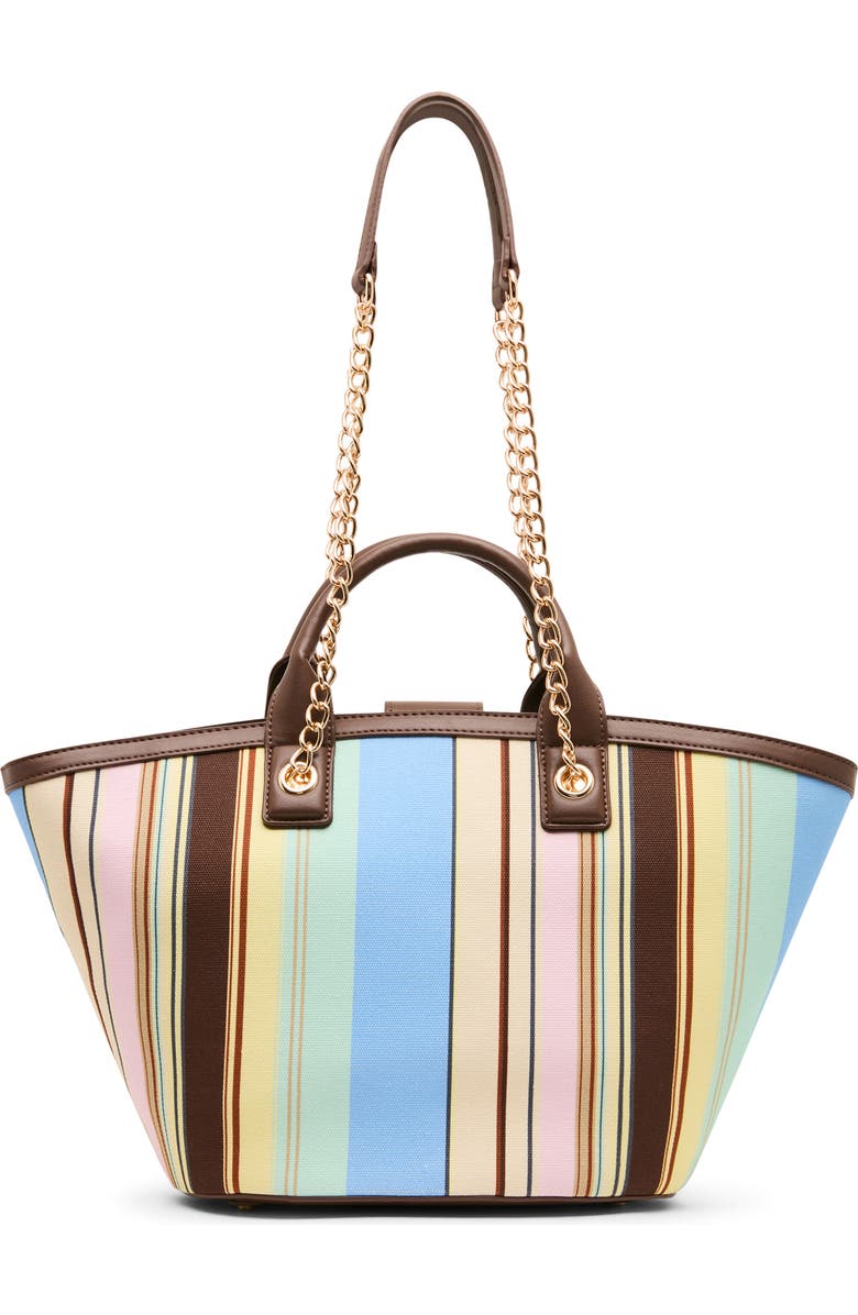 Anne Klein Stripe Double Handle Tote Bag with Pouch, Main, color, Sepia
