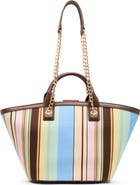 Anne Klein Stripe Double Handle Tote Bag with Pouch