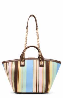 Anne Klein Stripe Double Handle Tote Bag with Pouch